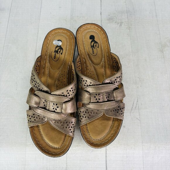 GC Women ODELIA  Bronze Lazer Slip On Wedge Lightweight  Sandals Shoes Size 8.5 - Picture 7 of 16